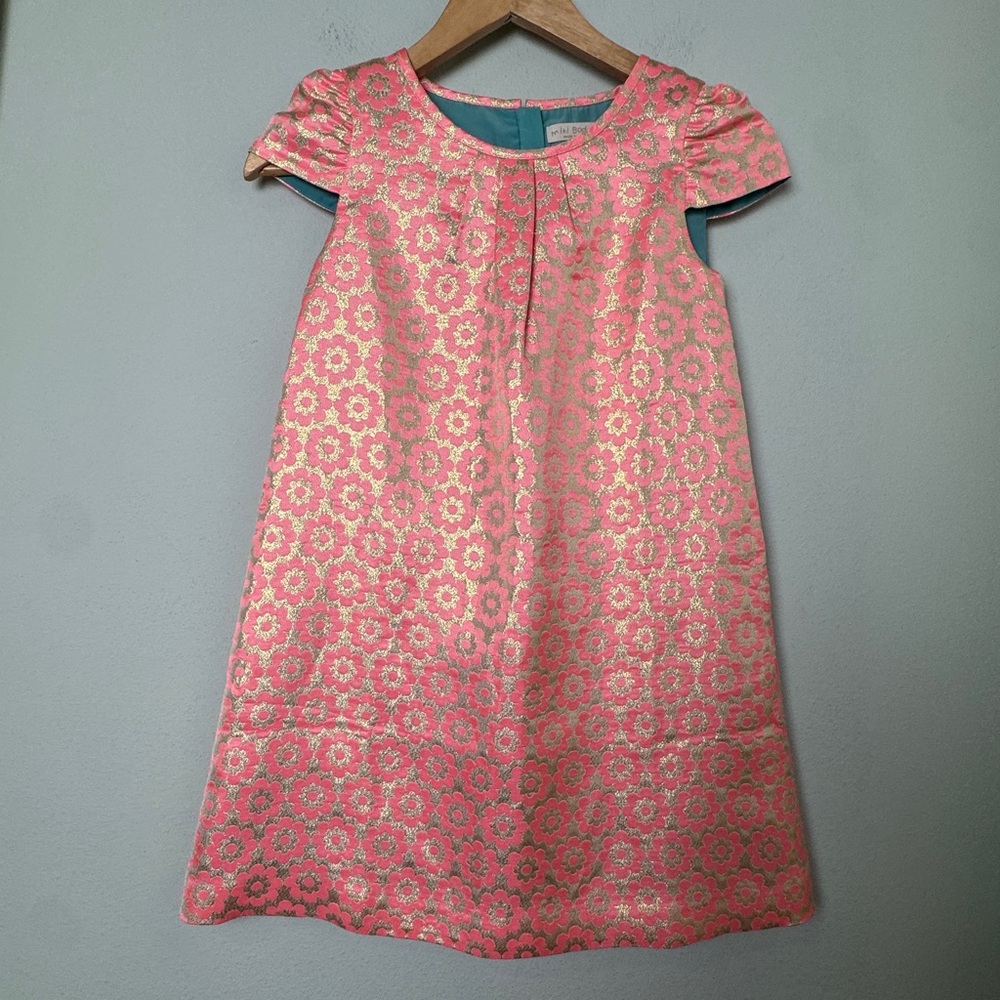 Mini Boden Pink and Gold Floral Kids Formal Dress